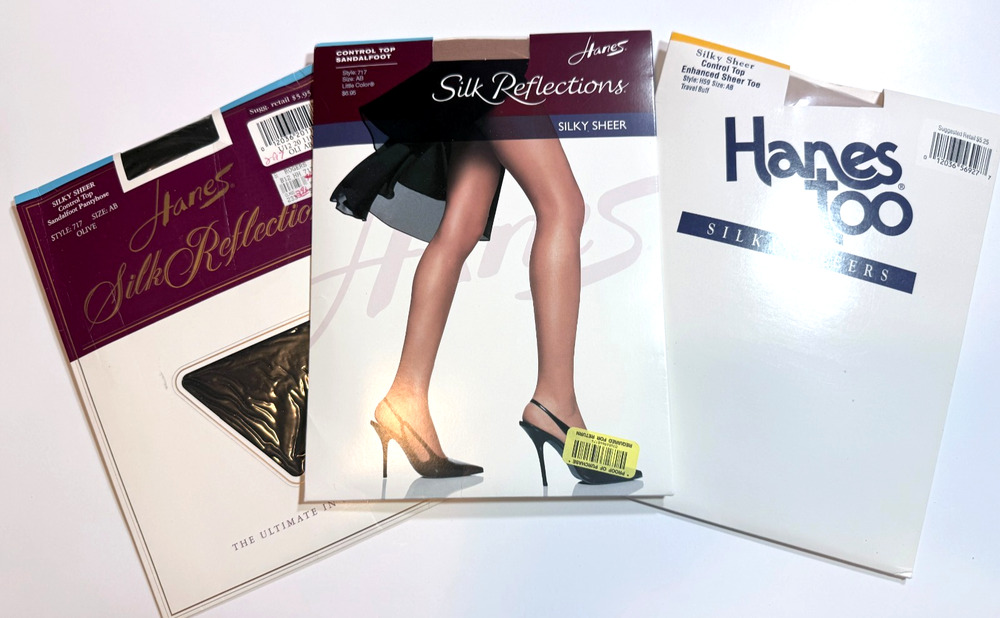 Vtg Lot of 3 Hanes Silk Reflextions Control Top Panty Hose Size AB NWT